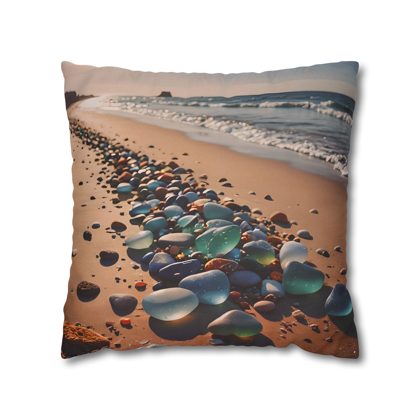 Colorful Sea Glass on Beach Pillowcase