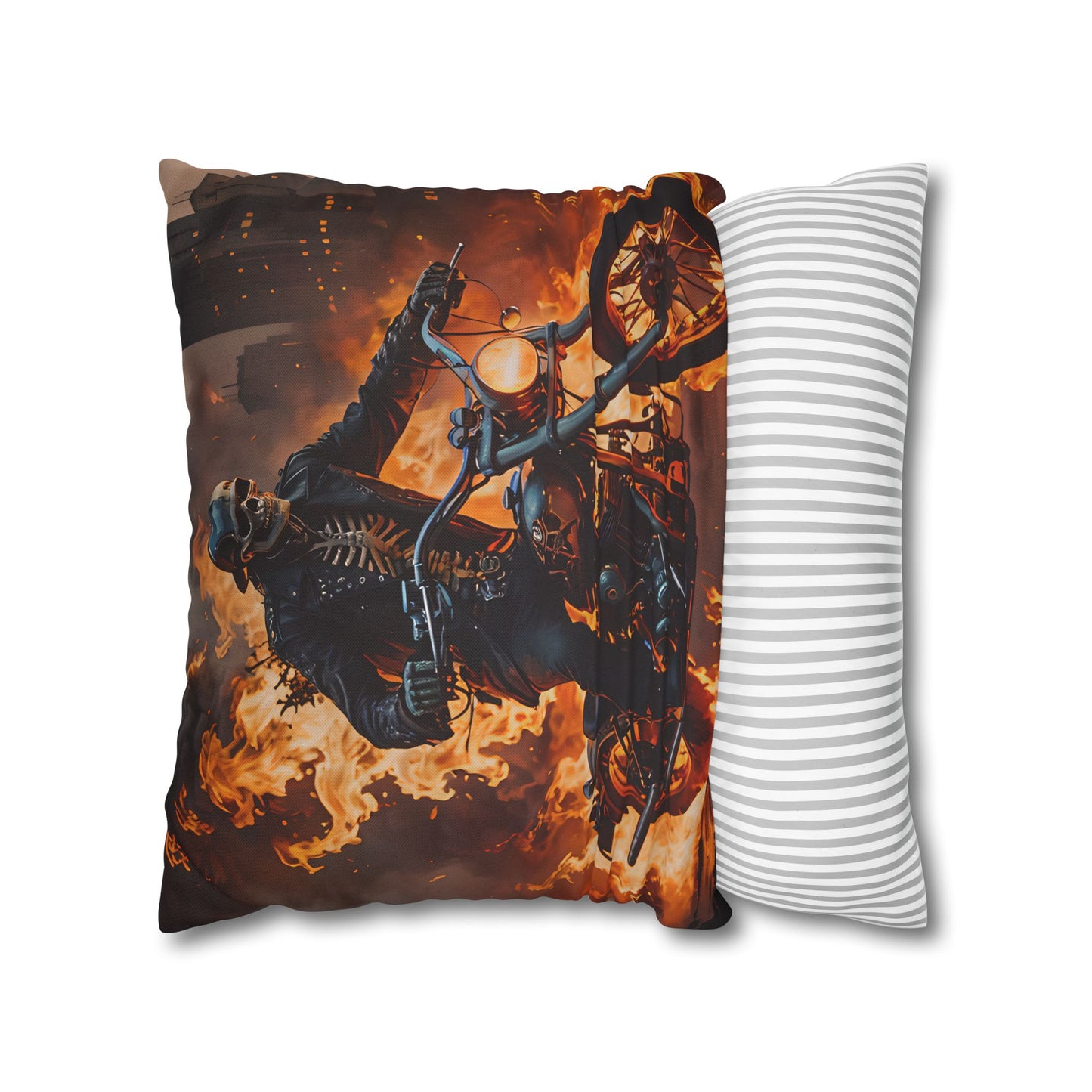 Flaming Skeleton Biker Pillow Cover