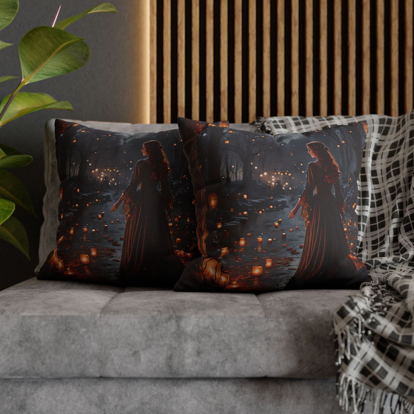 Mystical Lantern Forest Pillow Cover