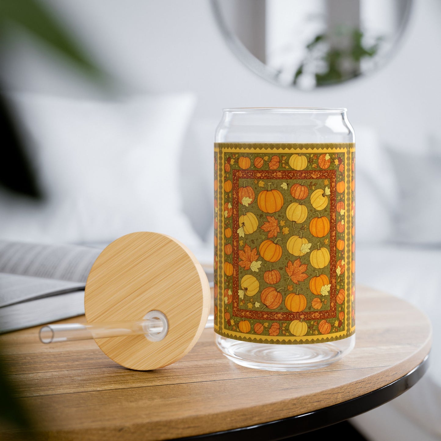 Pumpkin Harvest Quilt Patch Sipper Glass