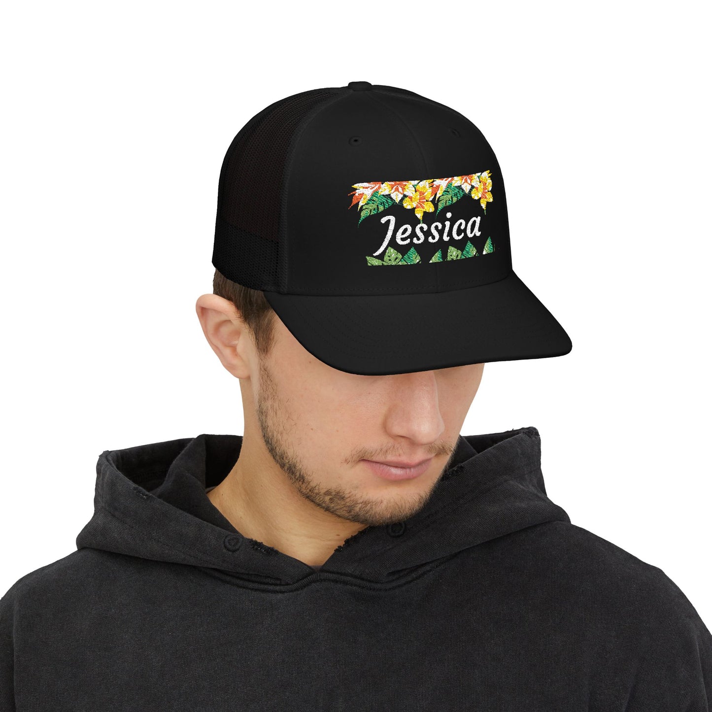 Personalized Embroidered Floral Name Trucker Cap