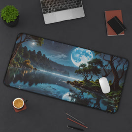 Tranquil Moonlit Lake Desk Mat