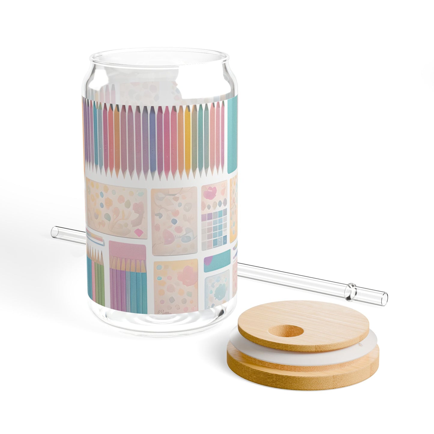 Pastel Colored Pencils and Supplies Sipper Glass