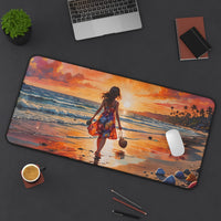 Girl Walking on Sunset Beach Desk Mat
