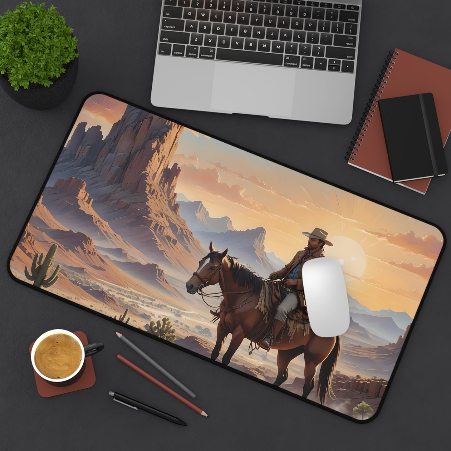 Western Cowboy Sunset Desk Mat