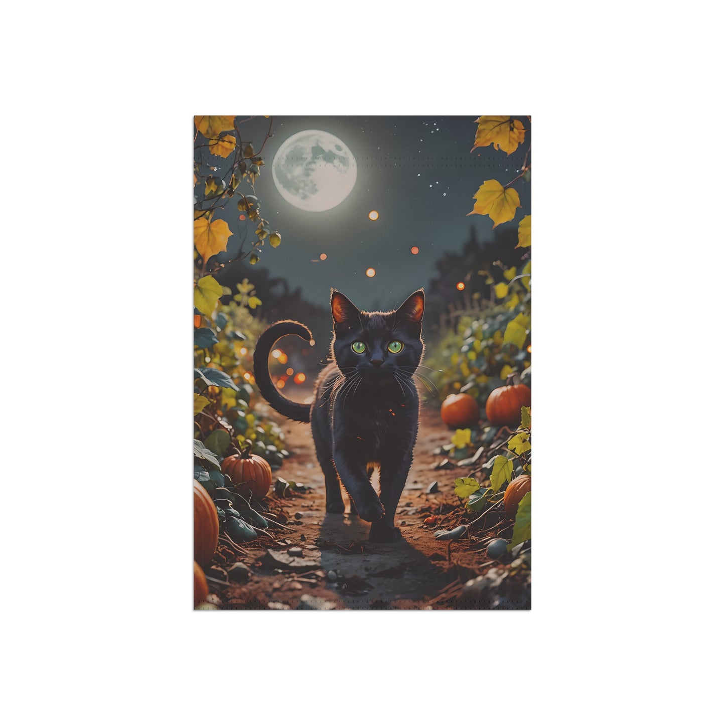 Black Cat in Pumpkin Patch Garden Flag