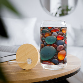 Colorful Sea Glass Pebbles Sipper Glass