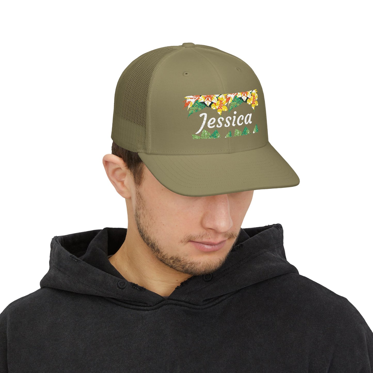 Personalized Embroidered Floral Name Trucker Cap
