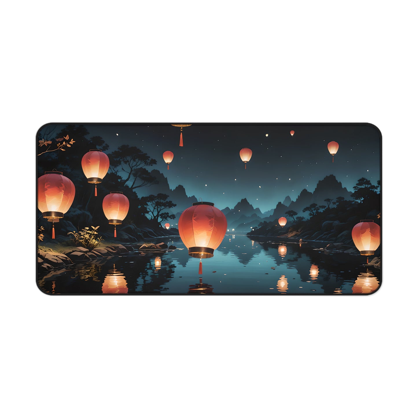 Floating Lantern at Night Desk Mat