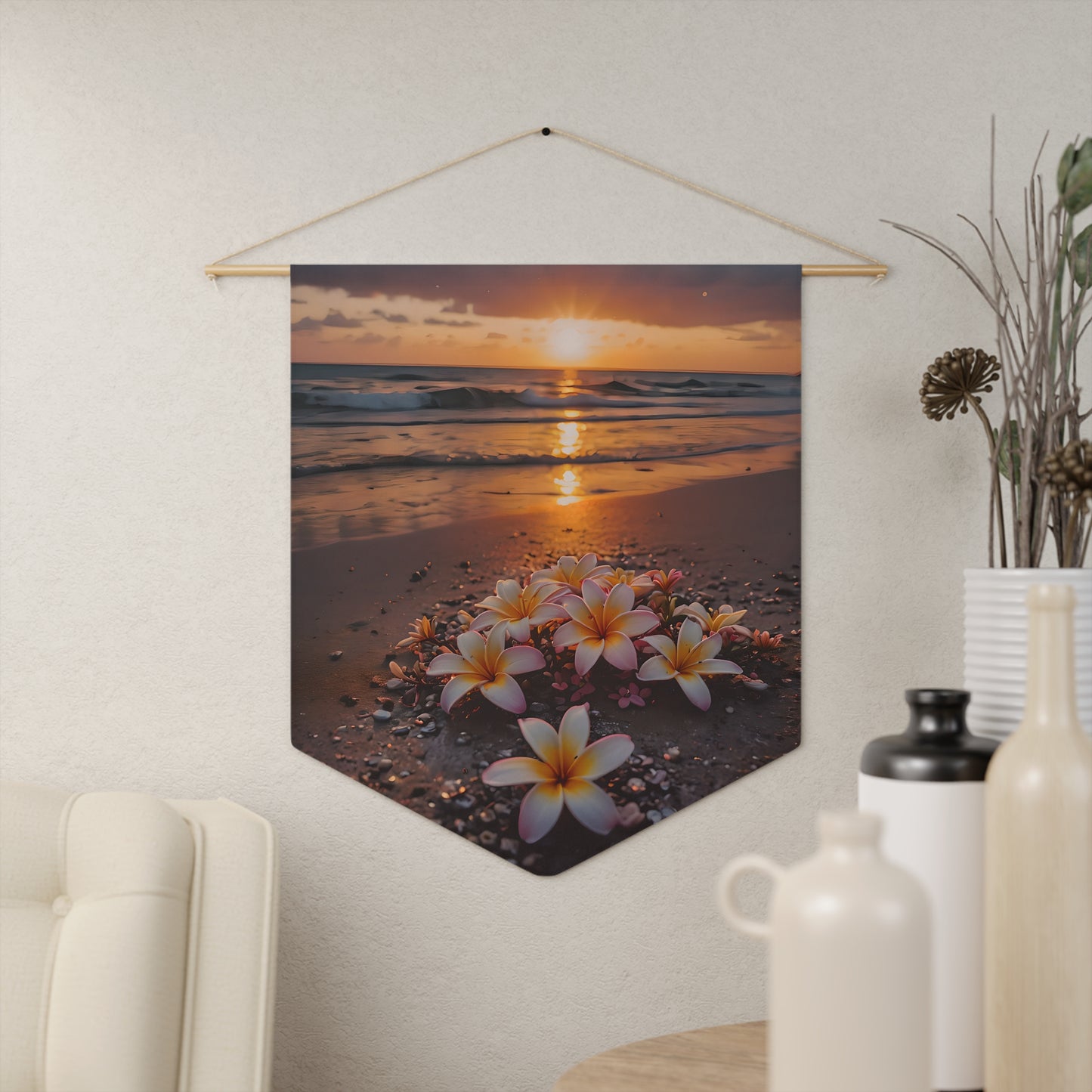 Plumeria Sunset Beach Pennant Wall Decor
