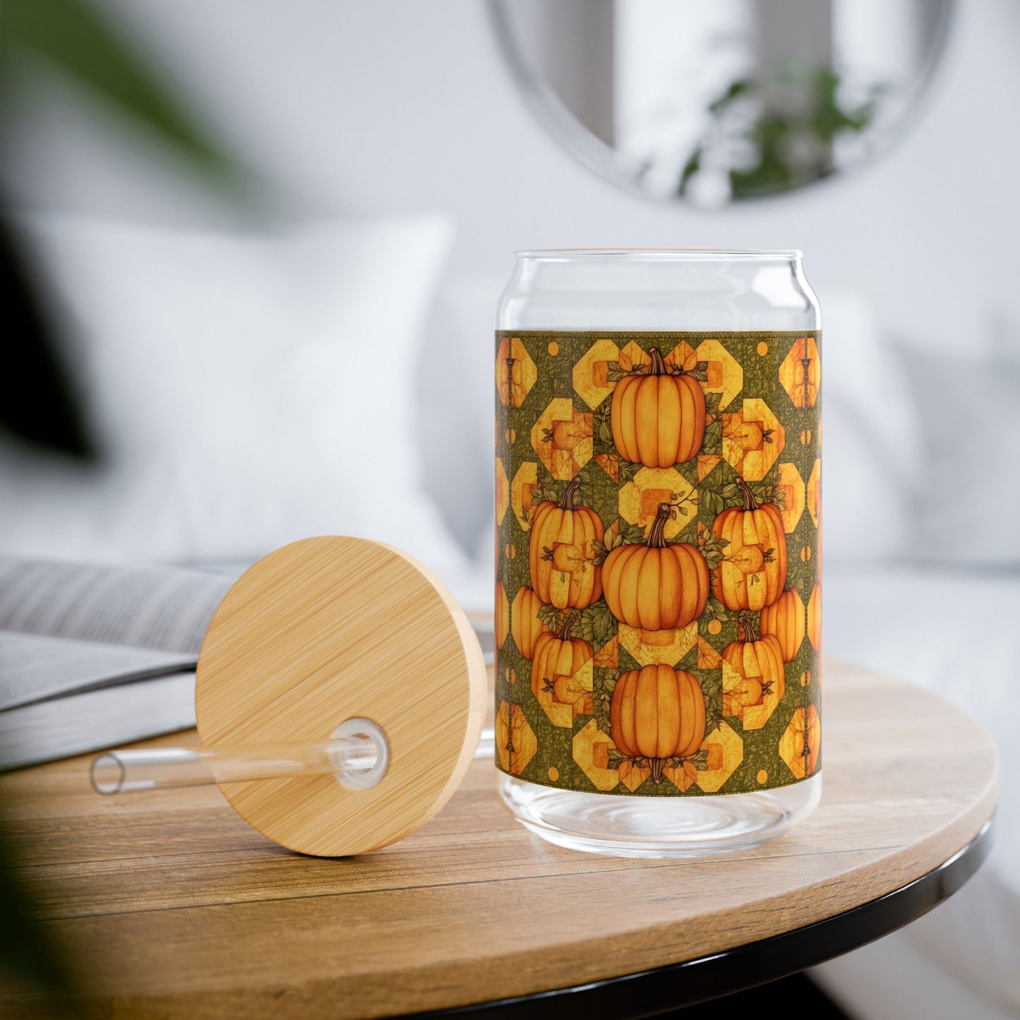 Quilt Patch Pumpkin Sipper Glass