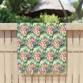 Floral Palm Leaves Boho Beach Towel