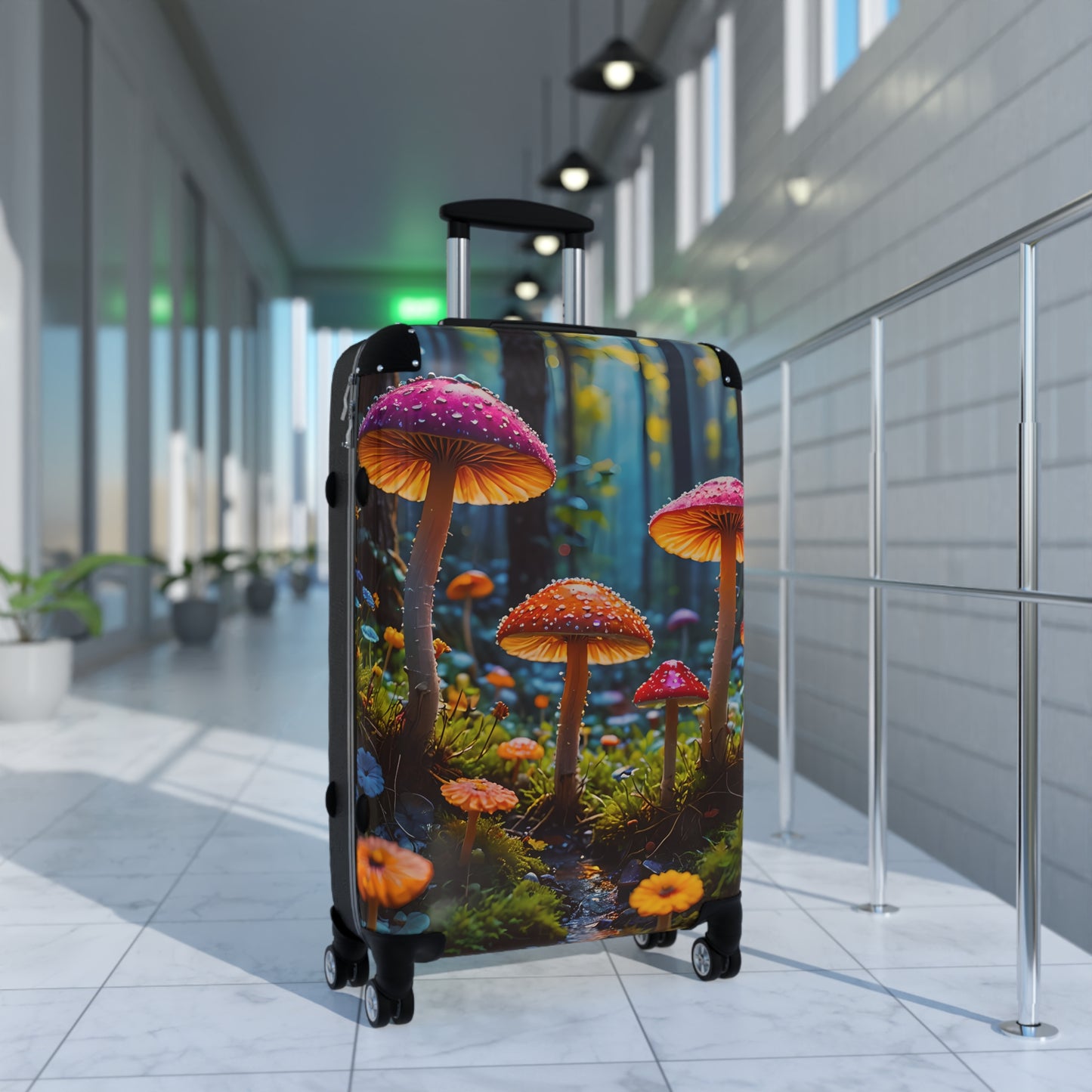 Vibrant Mushrooms in Rain Forest Cabin Suitcase