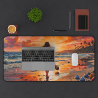 Girl Walking on Sunset Beach Desk Mat