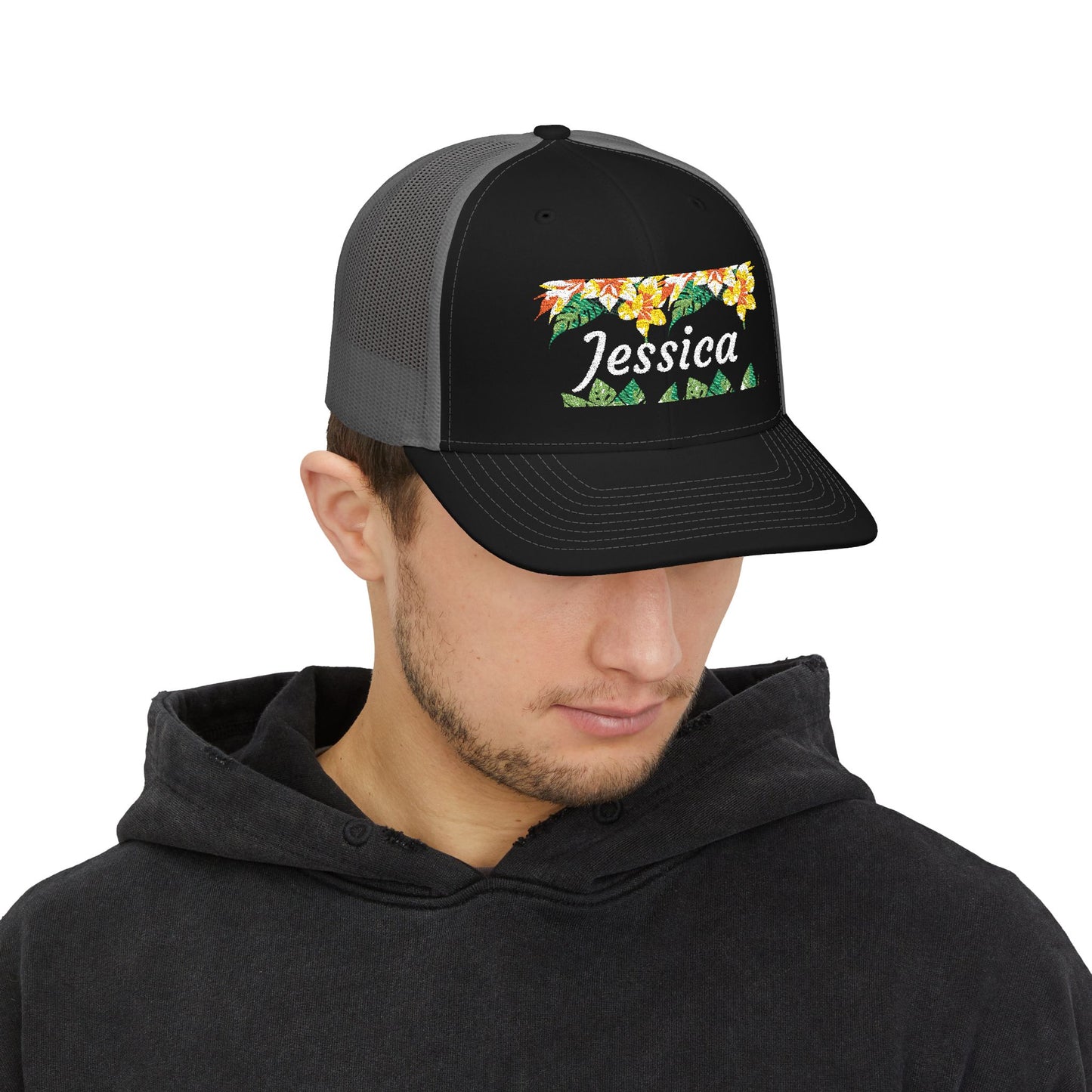 Personalized Embroidered Floral Name Trucker Cap