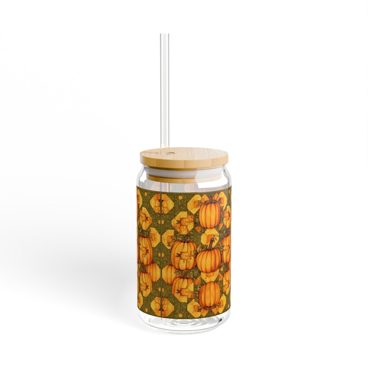 Quilt Patch Pumpkin Sipper Glass