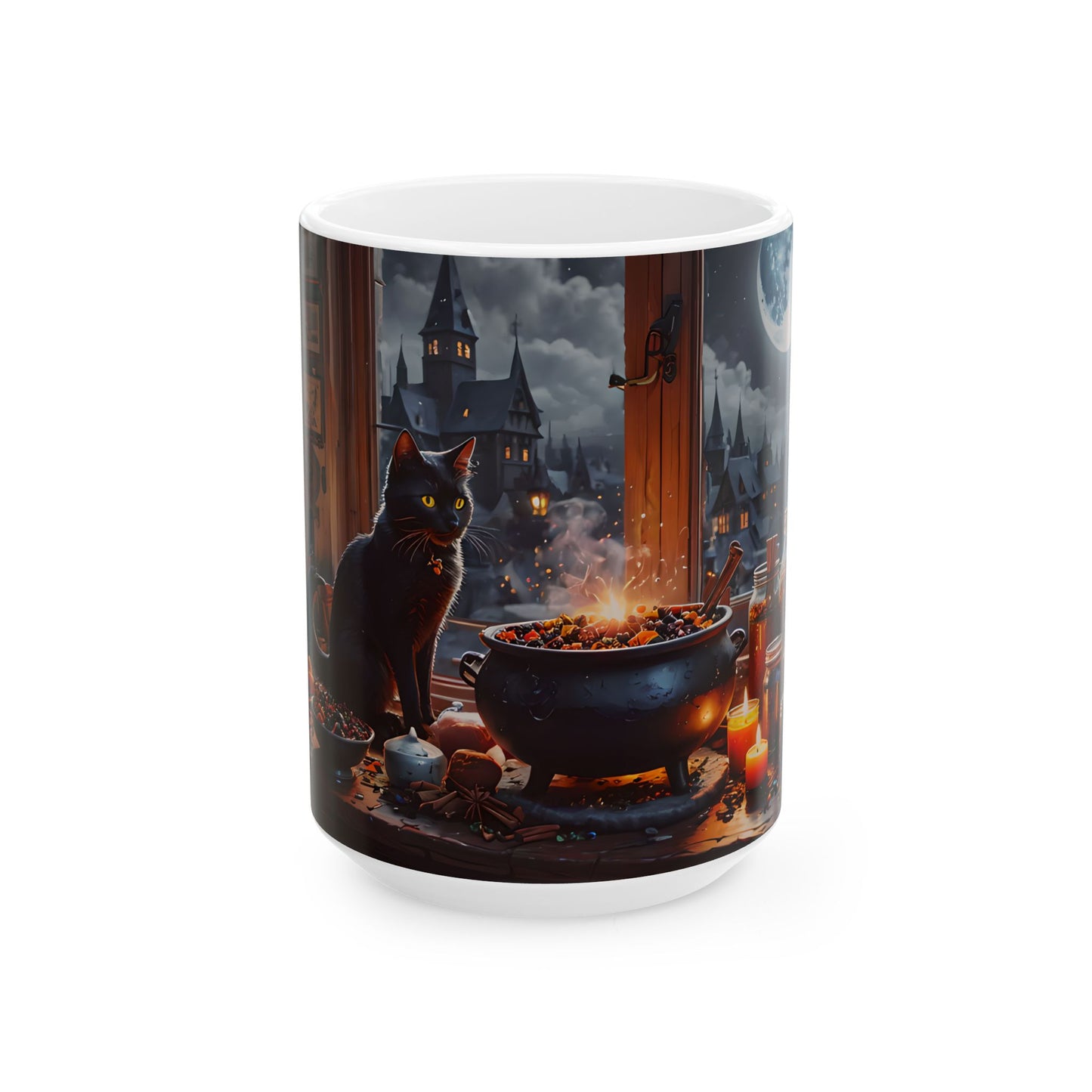Black Cat Witch Cauldron Mug