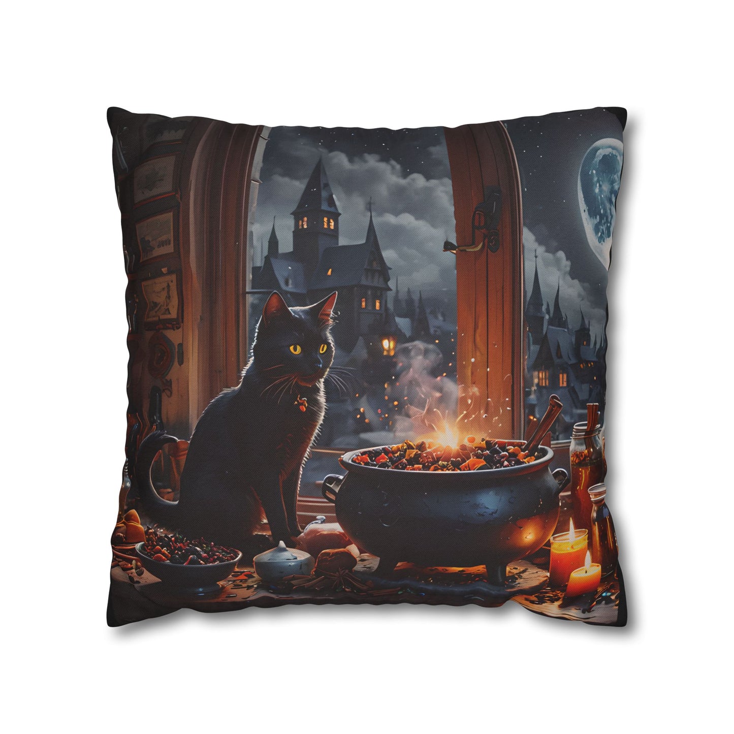 Black Cat Cauldron Pillow Cover