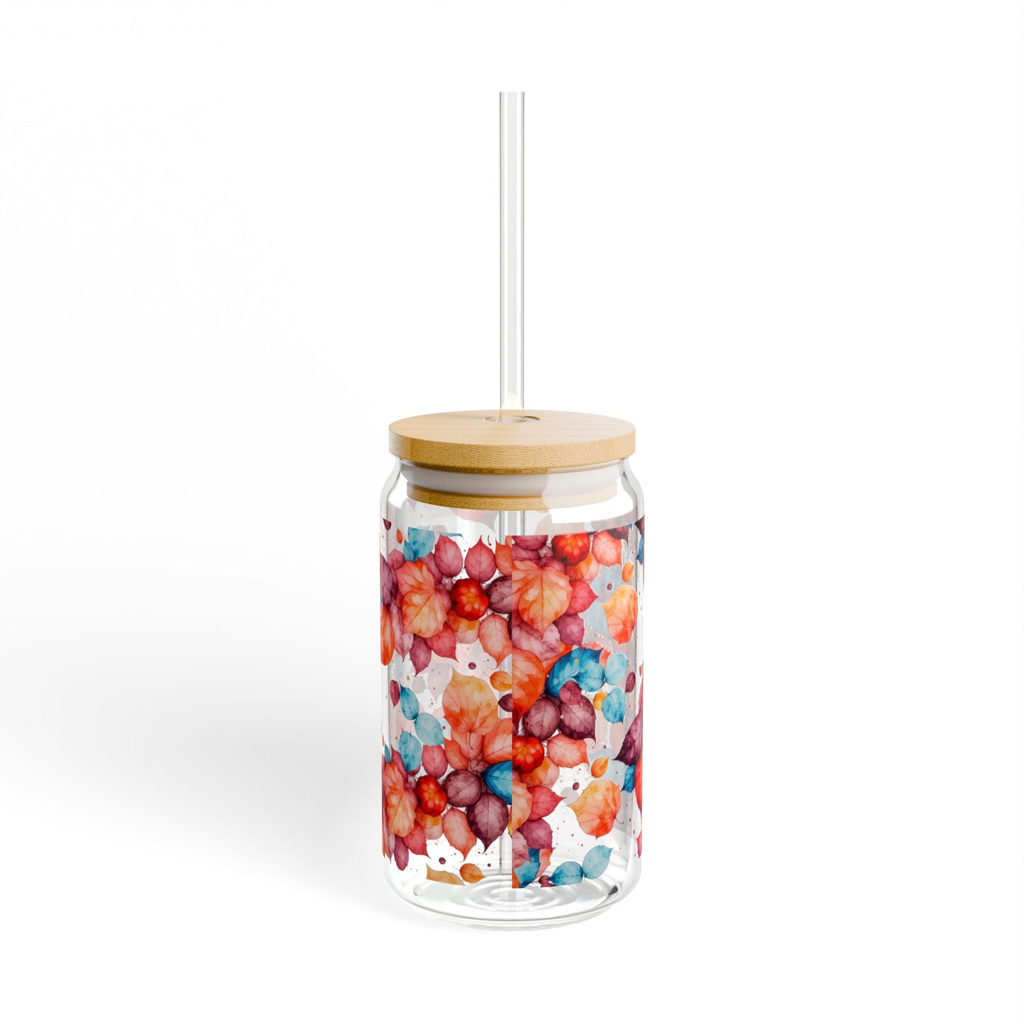 Watercolor Fall Leaves Sipper Glass
