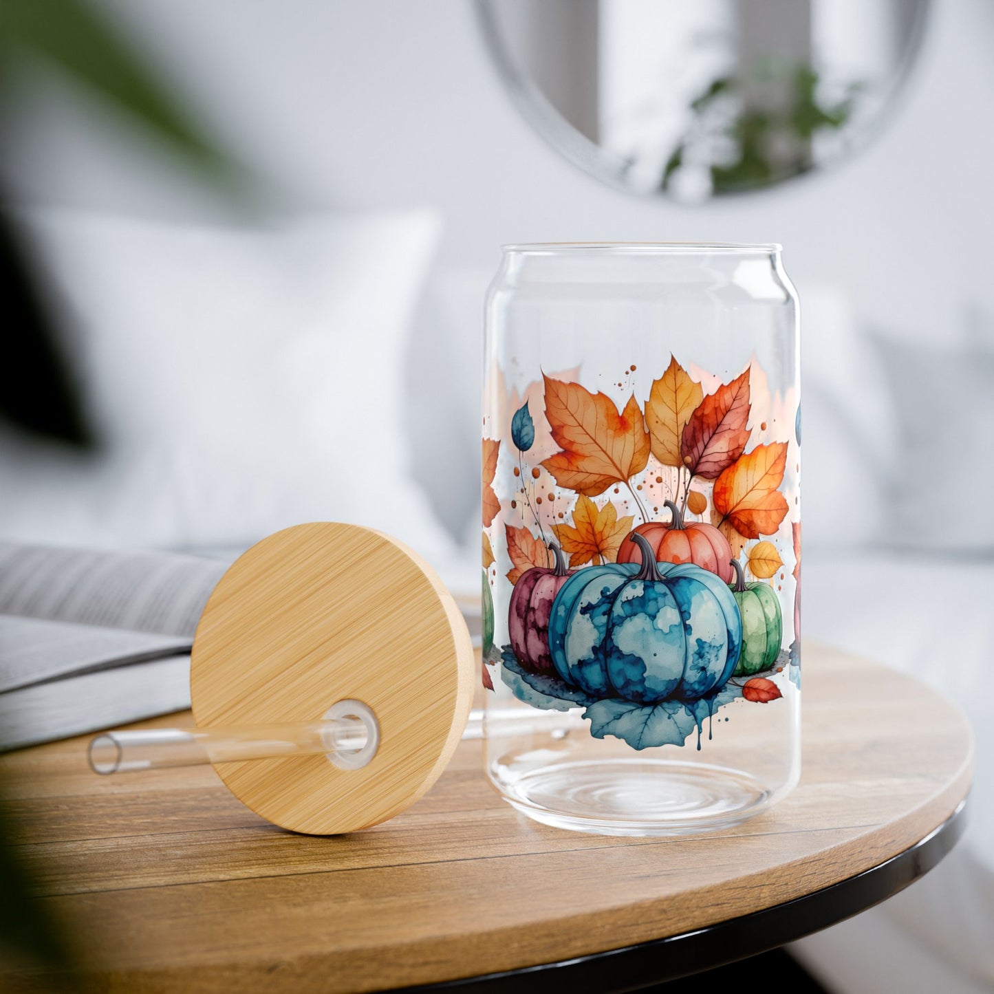 Colorful Autumn Pumpkin Sipper Glass