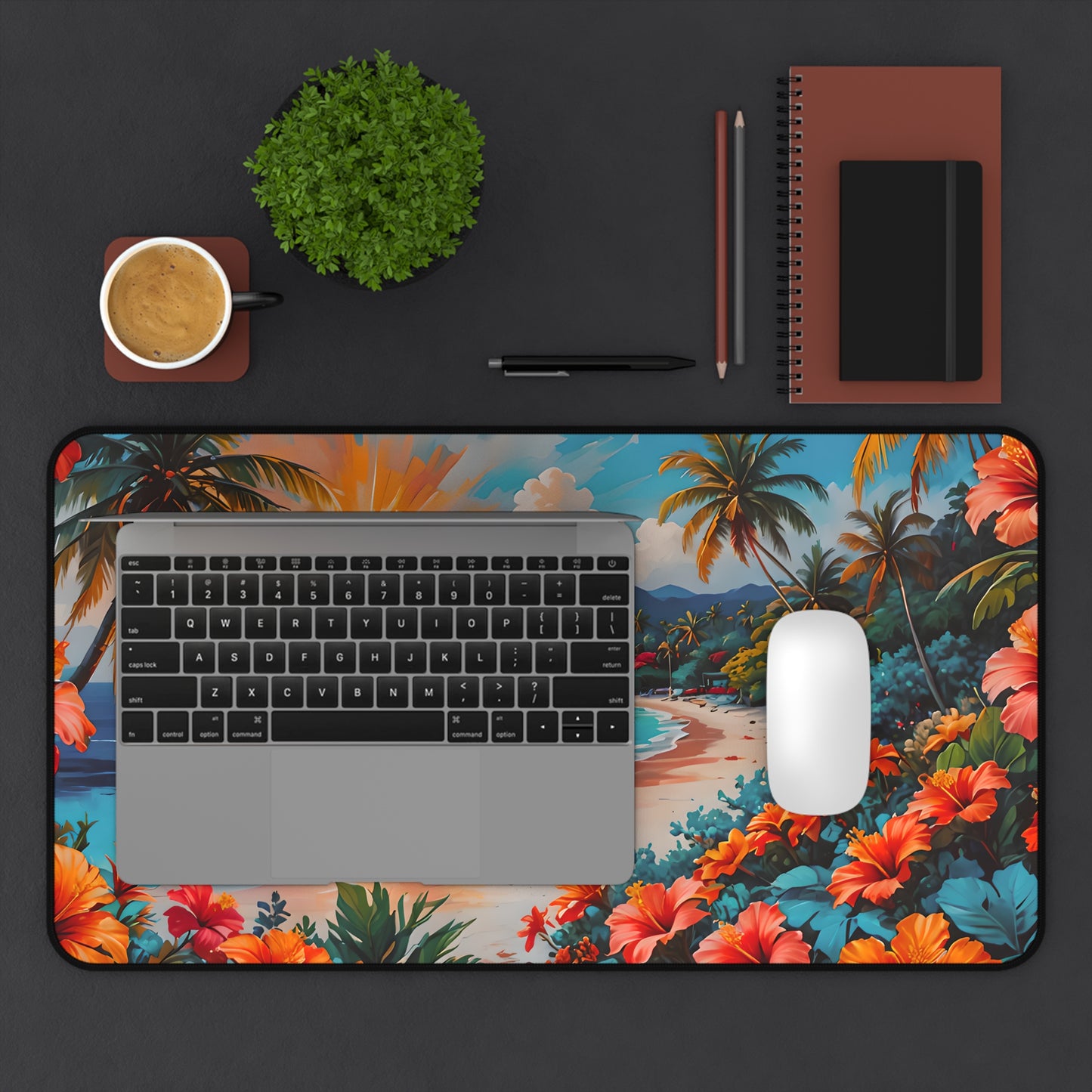 Tropical Floral Sunset Beach Desk Mat