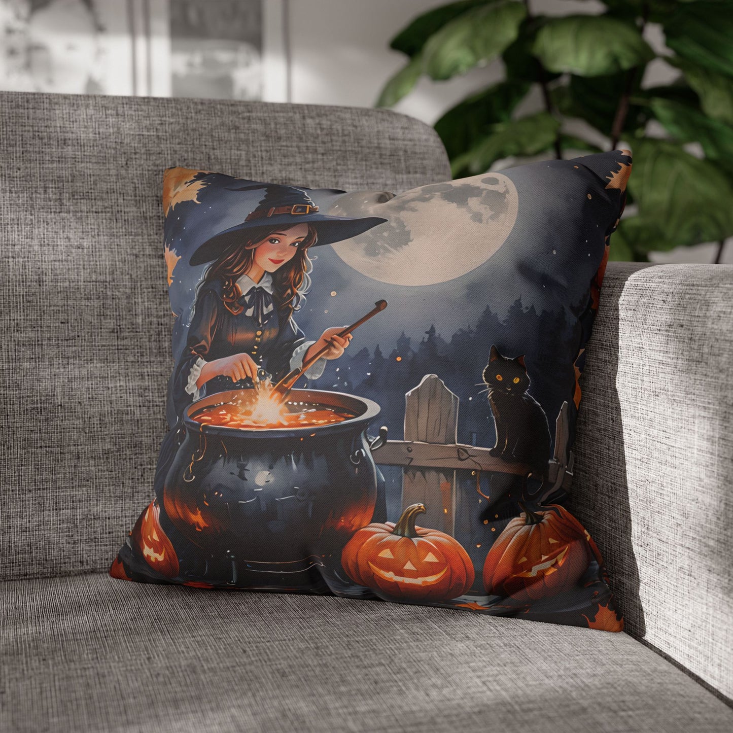 Cute Witch Cauldron Pillow Cover