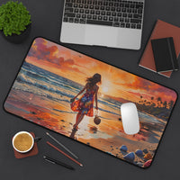 Girl Walking on Sunset Beach Desk Mat