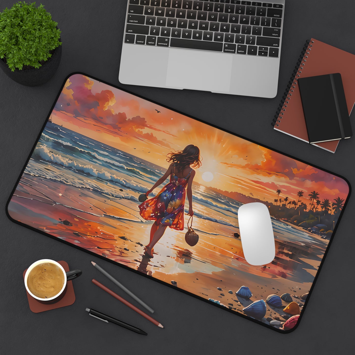 Girl Walking on Sunset Beach Desk Mat