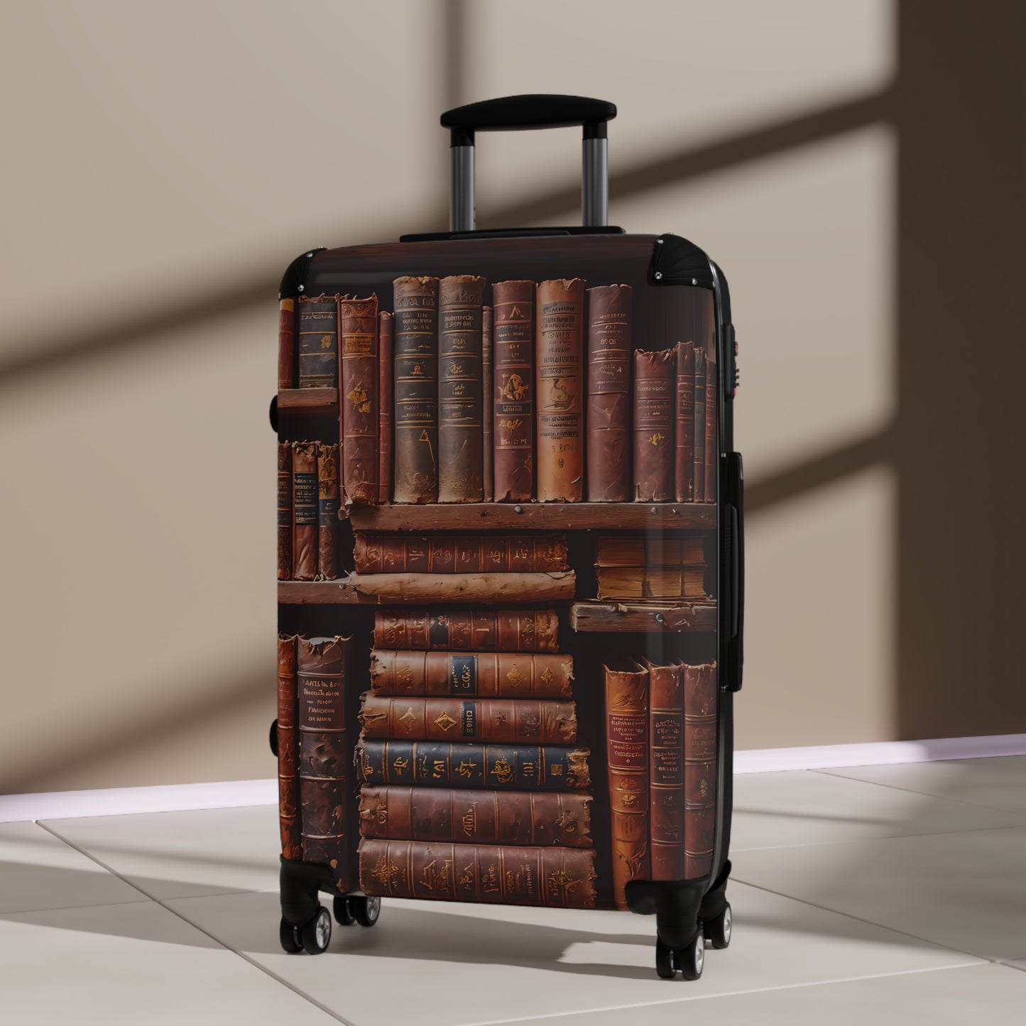 Vintage Book Collection on Shelf Cabin Suitcase