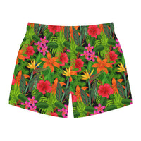 Vibrant Hibiscus & Plumeria Swim Trunks