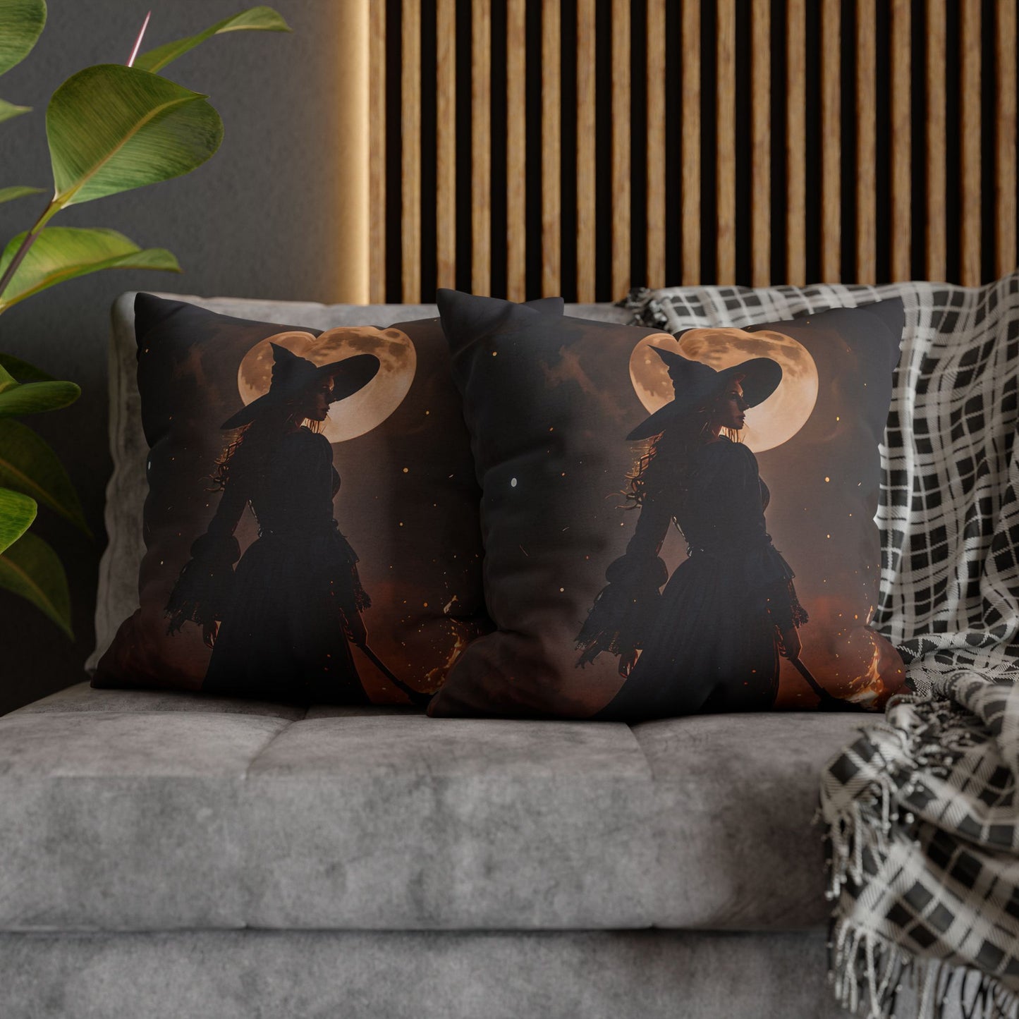 Witch Silhouette Moon Pillow Cover