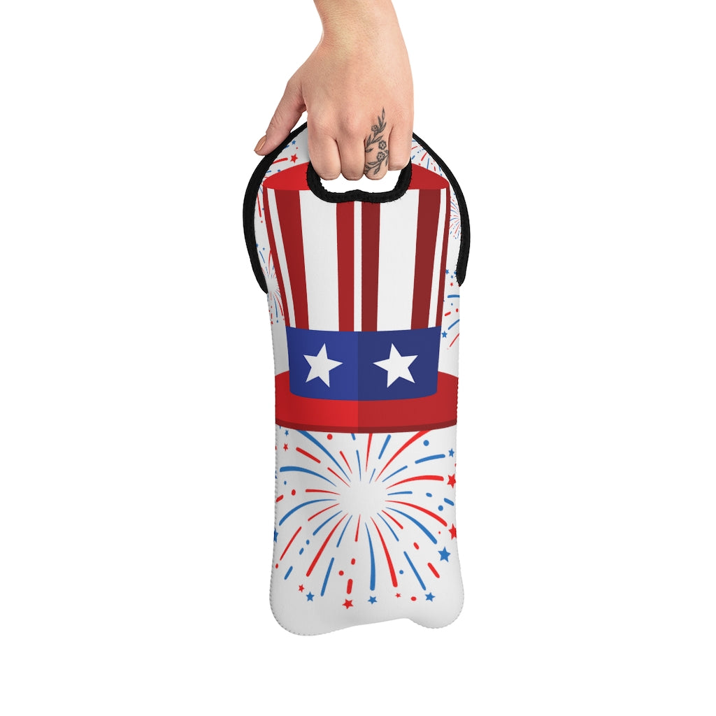 Stars and Stripes & Fireworks Wine Tote Bag