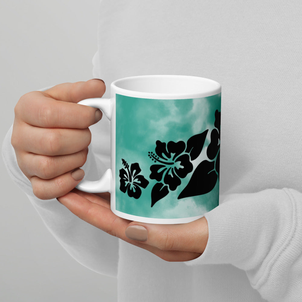 Hibiscus Turquoise Watercolor Mug