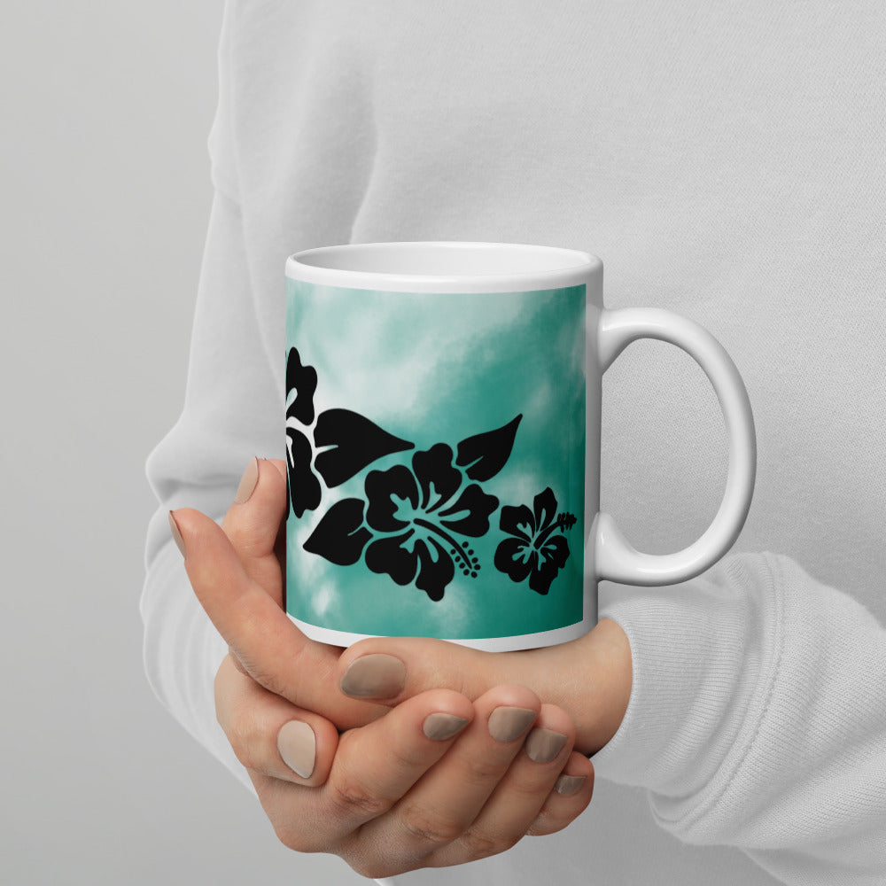 Hibiscus Turquoise Watercolor Mug