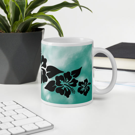 Hibiscus Turquoise Watercolor Mug