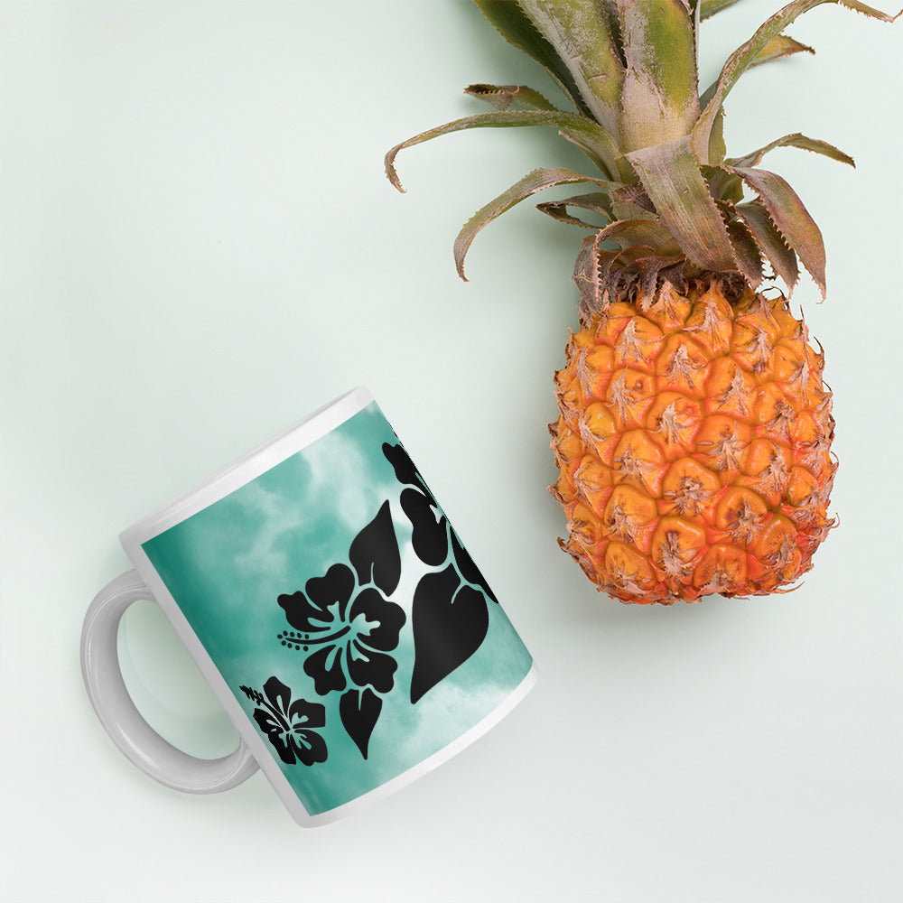 Hibiscus Turquoise Watercolor Mug