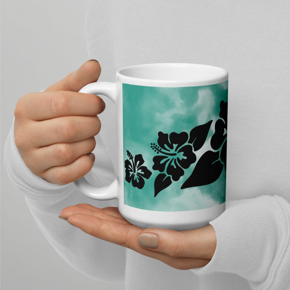 Hibiscus Turquoise Watercolor Mug