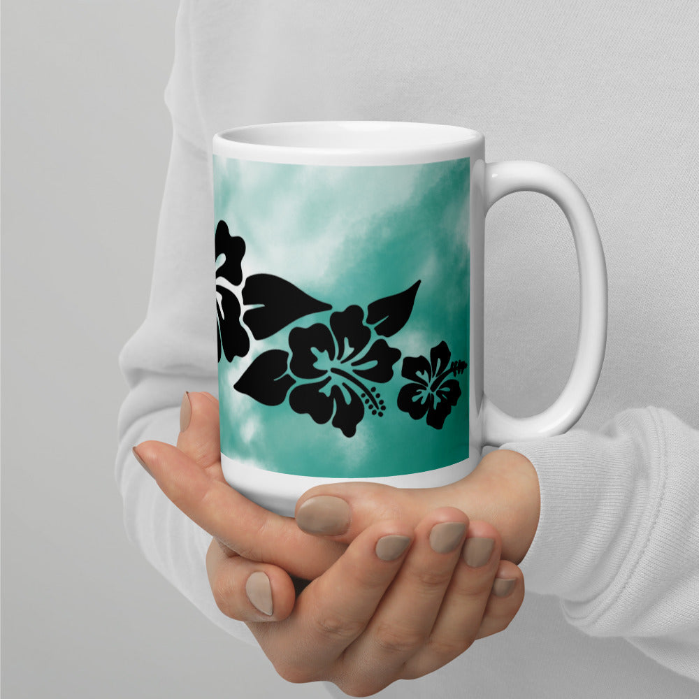 Hibiscus Turquoise Watercolor Mug